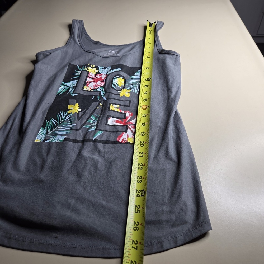 No Boundaries XL Love Graphic Tank Top Floral Tropical Grey Stretch Juniors... - Picture 2 of 7